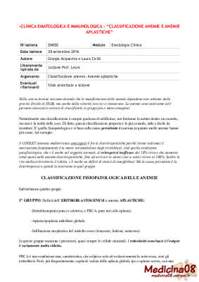 EME02 - Classificazione anemie anemia aplastica e megaloblastica